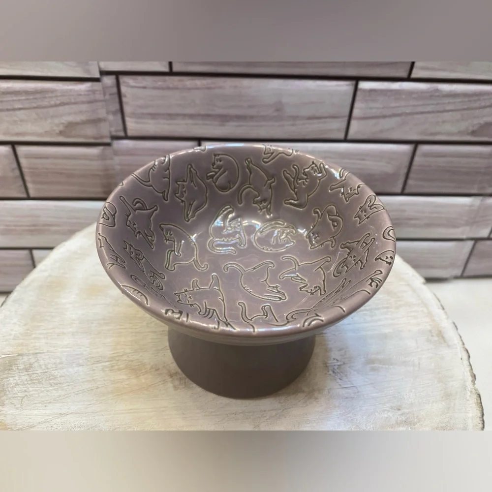Signature 🐱 🐾 Yoga cat screen embossed Elevated cat bowl Ancient Purple New